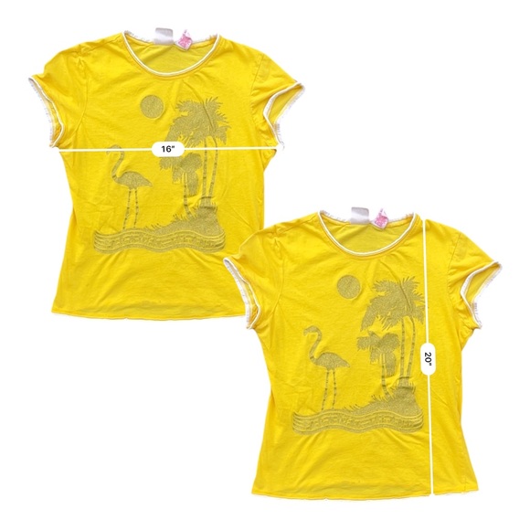 Y2K Vintage Xhilaration “Paradise Island” Gold Glitter Graphic Baby Tee - Picture 5 of 6